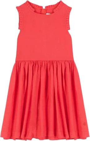 Petit Bateau Sommerkleid Petit Bateau süßes hellrotes Leinenkleid für Kinder Rüschen