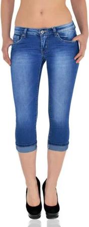 ESRA Caprijeans Damen 3/4 Jeans Hüftjeans niedrige Leibhöhe Damen 3/4 Hose Tief Bund Damen Capri Jeans Low Waist bis Übergröße Plus Size Große Größe Shorts