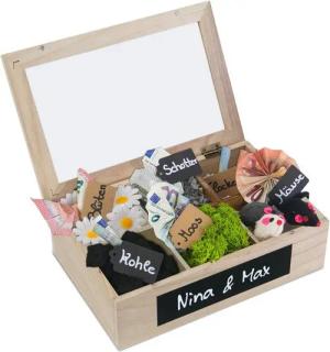 SURPRISA Geschenkbox Schotter-Schatulle Geldgeschenk, aus Paulownienholz, 6 Fächer, Geschenk zur Hochzeit, Geburtstag usw.