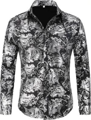 Allthemen Langarmhemd Herren Jacquard Freizeithemd für Party