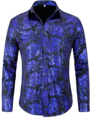 Allthemen Langarmhemd Herren Jacquard Freizeithemd für Party