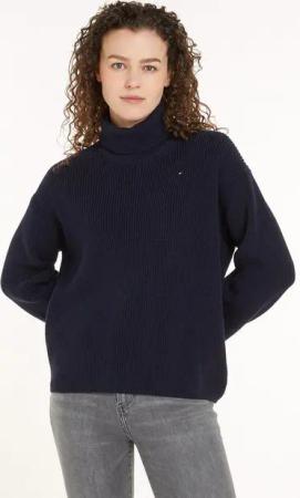 Tommy Hilfiger Strickpullover CO CARDI STITCH ROLL-NK SWEATER mit Rollkragen