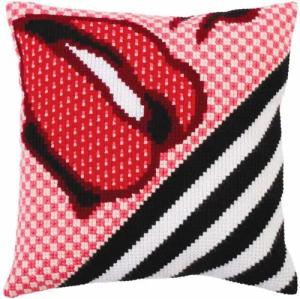 Collection D'art Kreativset Kreuzstichkissen "Roter Lippenstift" 5277, vorgezeichnet, (embroidery kit by Marussia)