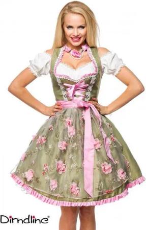 Dirndline Dirndl 2-tlg. Trachten Set: Dirndl mit Blumenschürze mit Schürze in grün/pink