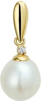 NICEANDnoble Kettenanhänger 585er Gelbgold Kettenanhänger mit Süßwasserperle und Zirkonia, 585er Goldschmuck für Damen