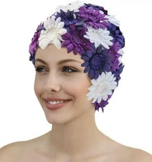 Fashy Badekappe Fashy - Badehaube Neylon Blüten Lila Blau Weiß 3454-55 Damen Bademode