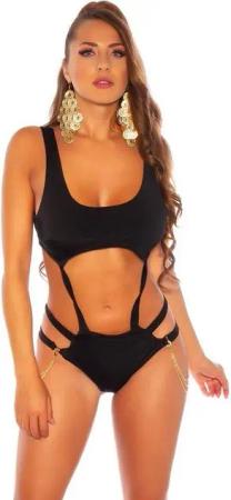 Koucla Monokini mit Ketten, Bademoden Damen Badeanzug einfarbig