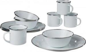 A. Blöchl Geschirr-Set Essgeschirr Emaille weiß neu (12-tlg. / 4 Personen), Emaille