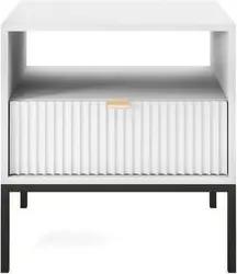 MOEBLO Nachttisch Light S54 (Nachtkommode mit gerillter Front, goldenen Metallbeinen & Schublade, Beistelltisch fürs Schlafzimmer), (HxBxT):56x54x39cm