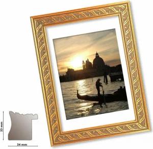Bilderrahmen Neumann Einzelrahmen Kunststoffrahmen VENEZIA, gold verziert, Profil 34 x 33 mm
