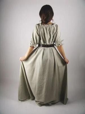 Leonardo Carbone Ritter-Kostüm Bodenlanges Kurzarmkleid Hanffarben "Melisande" XXXL