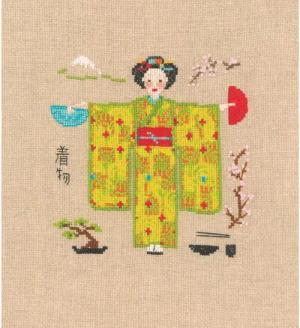 Le Bonheur des Dames Kreativset Le Bonheur des Dames Kreuzstich Set "Grüner Kimono", Zählmuster, 12x12, (embroidery kit by Marussia)