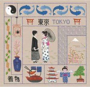 Le Bonheur des Dames Kreativset Le Bonheur des Dames Plattstich Stickpackung "Willkommen Tokio", Bild, (embroidery kit by Marussia)