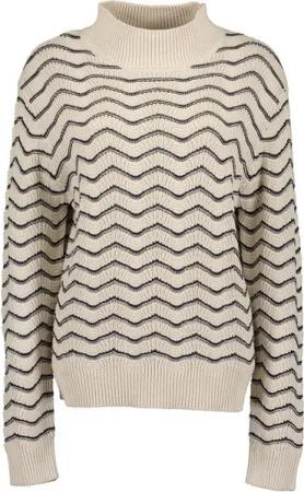 Blue Seven Stehkragenpullover Damen Strickpullover mit Streifen in Wellenstruktur und Stehkragen