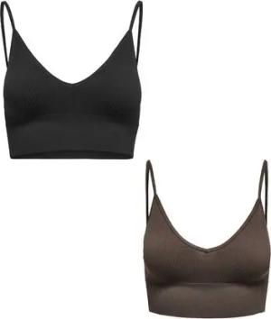 ONLY Shirttop Top Oberteil Spaghetti Bustier Bralette Nahtlos 2er Pack (2-tlg) 3919 in Schwarz-Khaki