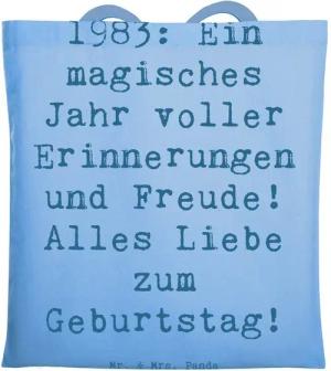 Mr. & Mrs. Panda Tragetasche 1983 Geburtstagserinnerungen - Sky Blue - Geschenk, Geburtstagsgruß 1 (1-tlg), Cross Stitching Griffe