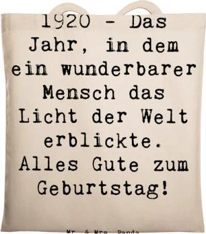 Mr. & Mrs. Panda Tragetasche 1920 Geburtstag - Transparent - Geschenk, Alles Gute, Strandtasche, T (1-tlg), Cross Stitching Griffe