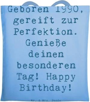 Mr. & Mrs. Panda Tragetasche 1990 Geburtstag - Sky Blue - Geschenk, Jahrgang 1990, Glückwunsch, fe (1-tlg), Design-Highlight