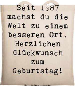 Mr. & Mrs. Panda Tragetasche 1987 Geburtstag - Transparent - Geschenk, wertvolle Person, Geboren a (1-tlg), Cross Stitching Griffe
