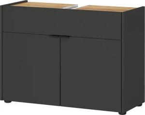 Lomadox Waschbeckenschrank FLORINA-01 Badezimmerschrank mit Siphonausschnitt modern in graphit mit Eiche