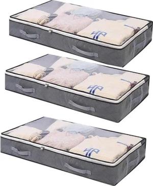 JOYOLEDER Aufbewahrungstasche 3 Stück Unterbettkommode (Unterbett Aufbewahrungsbox mit deckel, 1-tlg., Faltbare Kleidung Aufbewahrung Aufbewahrungstasche), 3-tlg), für Bettdecken Kleidung Unterbett Kleiderschrank, Grau