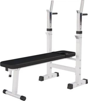 GORILLA SPORTS Hantelbank Ablage, Verstellbar, Klappbar, Schwarz/Weiß - Flachbank, Trainingsbank