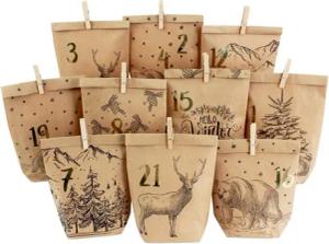 PAPIERDRACHEN befüllbarer Adventskalender DIY Adventskalender - 24 Geschenktüten, 24 Zahlenaufkleber & Klammern