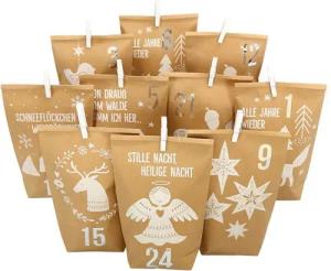 PAPIERDRACHEN befüllbarer Adventskalender DIY Adventskalender - 24 Geschenktüten, 24 Zahlenaufkleber & Klammern