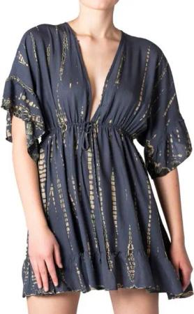 PANASIAM Tunikakleid kurzes Sommerkleid aus natürlicher Viskose mit V Ausschnitt Boho-Kleid Damen Strandkleid Minidress mit Volants Ethno Beach Dress Tunikakleid