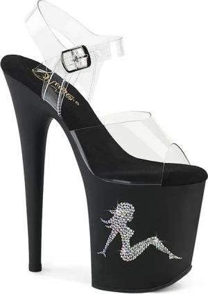Pleaser FLAMINGO-808TGRS Pleaser Damen Plateausandaletten klar schwarz silber High-Heel-Stiefel