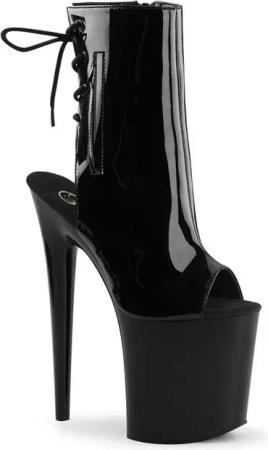 Pleaser FLAMINGO-1018 Pleaser High-Heels Plateau Stiefeletten schwarz Lack High-Heel-Stiefel