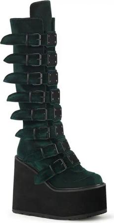 DemoniaCult SWING-815 DemoniaCult Damen Gothic Punk Keilplateau Stiefel smaragdgrü High-Heel-Stiefel