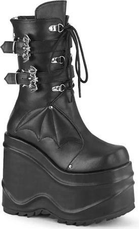 DemoniaCult WAVE-150 DemoniaCult Damen wadenhohe Keil-Plateaustiefel Fledermaus sc High-Heel-Stiefel