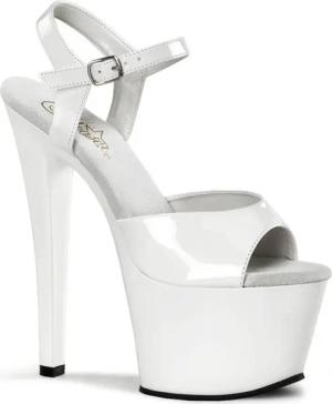 Pleaser SKY-309 Pleaser High-Heels Plateausandaletten weiß Lack mit Lederinnen High-Heel-Stiefel