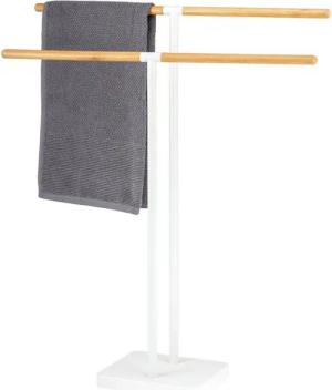 eluno Handtuchhalter Handtuchständer freistehend, 2 Stangen, Bambus/Metall, freistehend