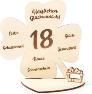 Kreative Feder Geburtstagskarte Dekorativer 3D Geschenk-Aufsteller „Kleeblatt“ zum Geburtstag, originelle Geldgeschenk-Deko aus Holz