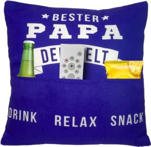 Bada Bing Dekokissen Bester Papa Kissen mit Taschen für den besten Papa tolle Geschenkidee, Kissen mit 3 Taschen zum befüllen
