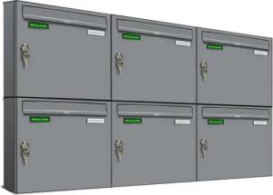 AL Briefkastensysteme Wandbriefkasten 6 Fach Basic Briefkasten A4 RAL Farbe 9006 Weiss Aluminium wetterfest
