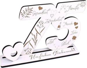 Dekolando Deko-Buchstaben Aufsteller 75 Jahre Geburtstag Herzlichen Glückwunsch Geldgeschenk (weiß, 3tlg), 17 x 24 cm