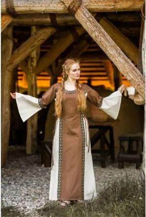 Leonardo Carbone Ritter-Kostüm Mittelalter Baumwollkleid Tabak/Natur "Angie