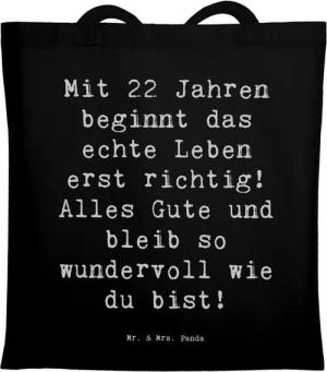 Mr. & Mrs. Panda Tragetasche Spruch 22. Geburtstag - Schwarz - Geschenk, neue Erfahrungen, Alles G (1-tlg)