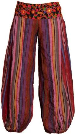 PANASIAM Relaxhose Weiche Muckhose mit verziertem Bund aus 100% feinster Baumwolle Pumphose für Damen bequeme Freizeithose Pluderhose Ballonhose