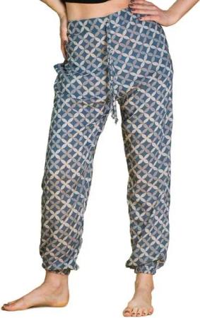 PANASIAM Relaxhose Relaxed pants geometric style aus 100 %Baumwolle bequeme Damenhose mit Taschen Gummibund hinten Freizeithose Chillhose Relaxhose