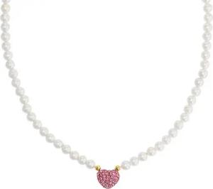 Amor Kette mit Anhänger Herz, Trachtenschmuck, Volksfest, 2039225, 2039227, mit Kristallglas - mit Muschelkernperle