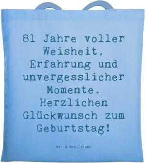 Mr. & Mrs. Panda Tragetasche Spruch 81. Geburtstag - Sky Blue - Geschenk, Erfahrung, Stofftasche, (1-tlg)