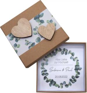 ZauberDeko Geschenkbox Personalisierte Geldgeschenk Verpackung Hochzeit Kraft Herz Eukalyptus