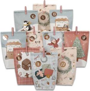 PAPIERDRACHEN befüllbarer Adventskalender Adventskalender mit bedruckten Tüten, Adventskalender zum selber befüllen
