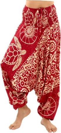 PANASIAM Pumphose Aladinhose aus 100% Viskose weite Haremshose mit breitem Gummibund tropische Genie Hose Buddha Hose Relaxhose lockere Sommerhose Pumphose