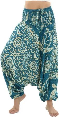 PANASIAM Pumphose Aladinhose aus 100% Viskose weite Haremshose mit breitem Gummibund tropische Genie Hose Buddha Hose Relaxhose lockere Sommerhose Pumphose