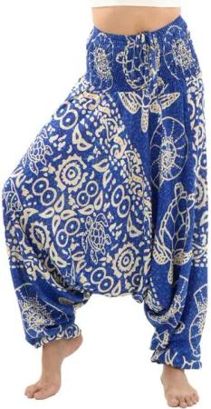 PANASIAM Pumphose Aladinhose aus 100% Viskose weite Haremshose mit breitem Gummibund tropische Genie Hose Buddha Hose Relaxhose lockere Sommerhose Pumphose